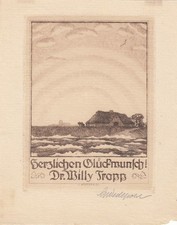 Glückwunsch Radierung Gerhard Wedepohl 1893-1930 Hallig Sonne