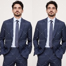 Navy Men's Suits Slim Fit 2 Piece Suit Formal Business Wedding Blazer  Trousers