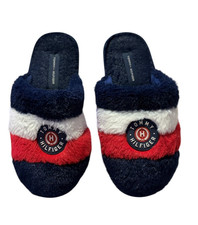 Tommy Hilfiger Slippers Women M 7/8 Fuzzy Slide House Shoes Red Blue