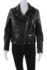 ACNE Studios Womens Front Zip Collared Leather Motorcycle Jacket Black IT 38