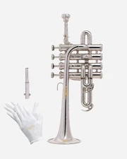 QUEENBRASS Piccolo Trumpet Bb/A Pitch 4-Valve Chrome Brass with Case &Mouthpiece