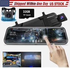 10" 4K Dual Dash Cam Car Rear Mirror View Backup Dual Camera Night Vision GPS