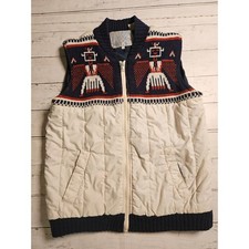 Chaleco acolchado de esquí alpino vintage Thunderbird tejido yugo azul marino crema para hombre pequeño años 80
