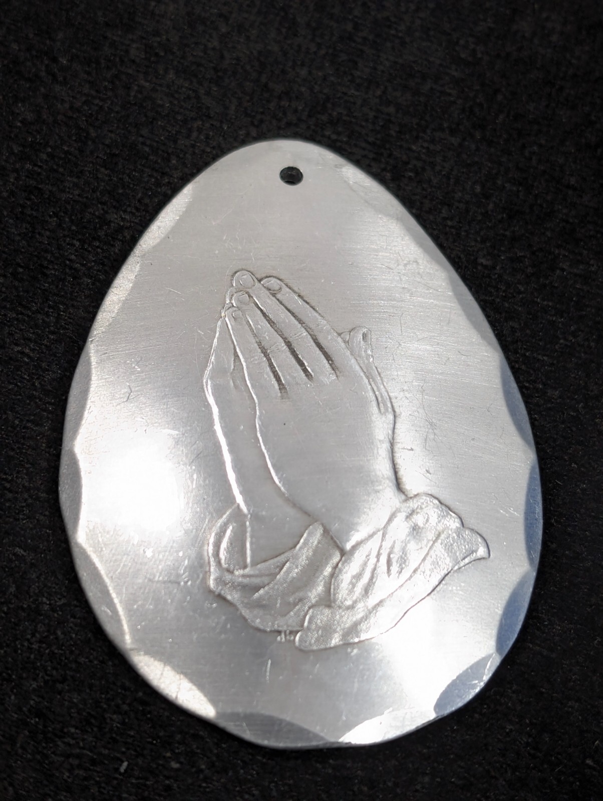 Wendell August Forge Praying Hands Aluminum Silver Tone Teardrop Ornament