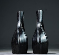 Small Leaf Rosewood Vases Full Golden Star Cowhair Pattern Pair 