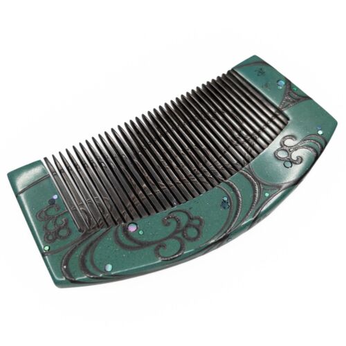 Adorno de cabello vintage japonés de laca negra y verde Kushi Kanzashi: 23 de septiembre-G - Imagen 2 de 3