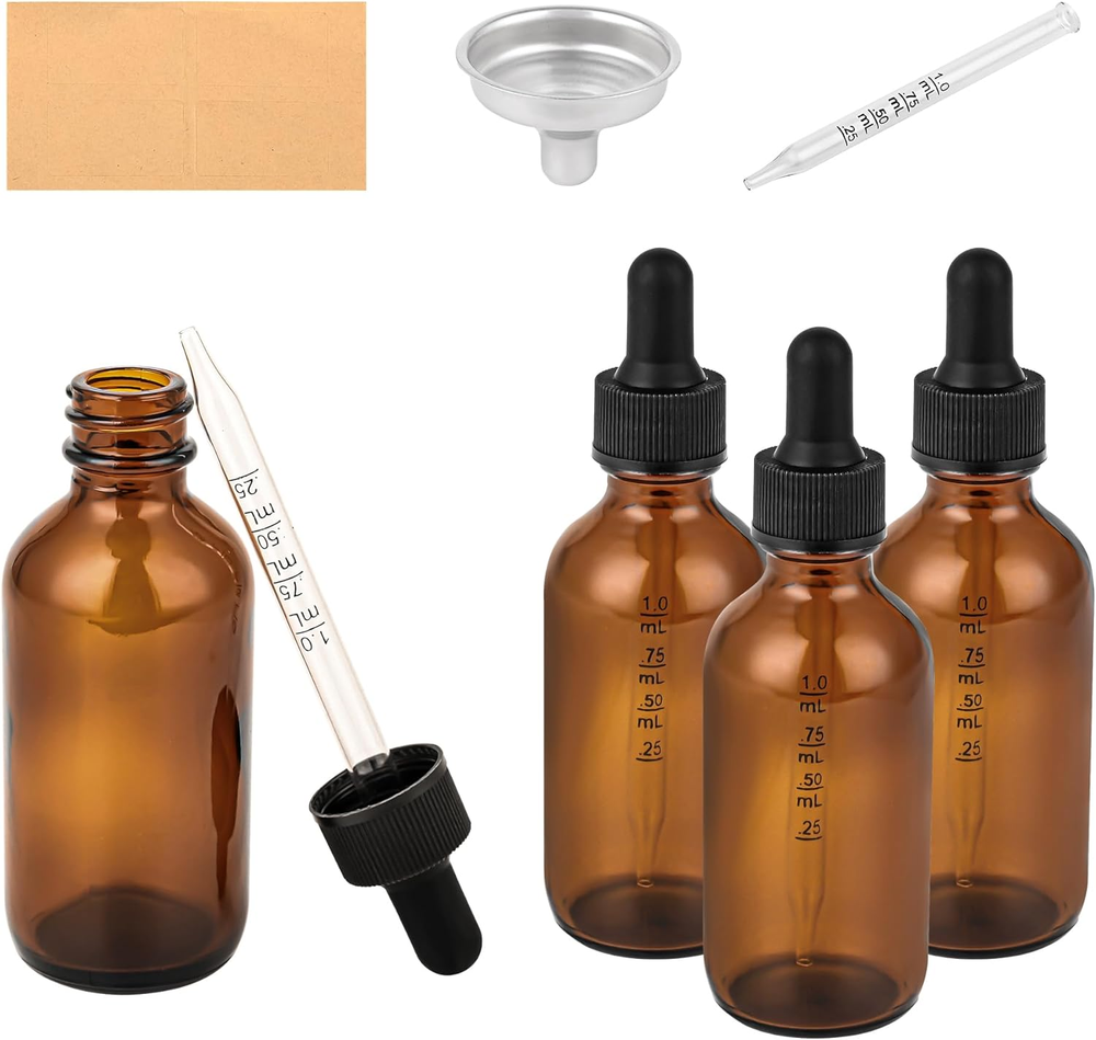 4 Pack 2 Oz Dropper Bottles Storing Essential OilsCalibrated Glass Droppers Funn
