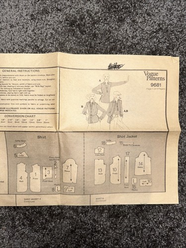 Vogue 9681 Sewing Pattern Shirt Shacket Jacket Sz 12 Vintage c.1978 Cut Complete - Picture 5 of 5