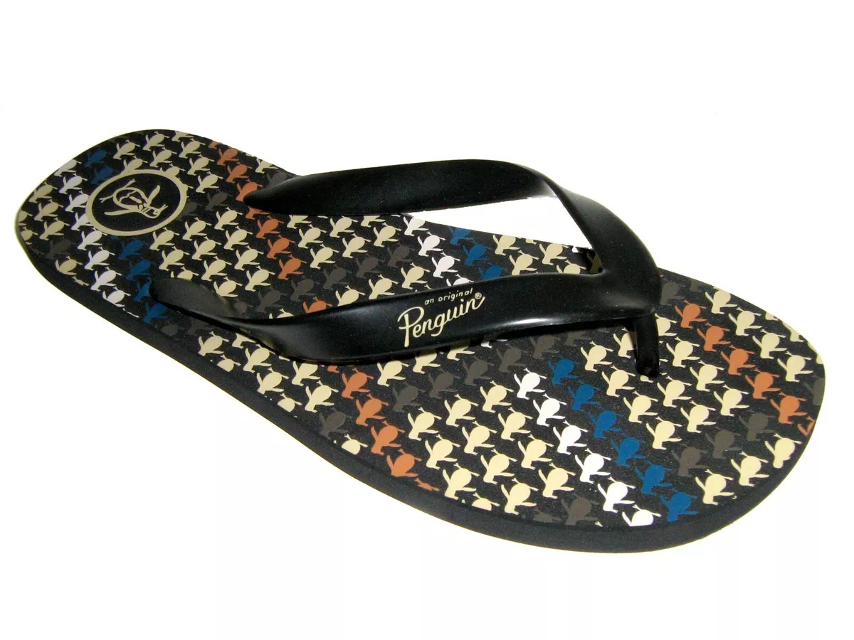 Original Penguin Motif Black Men s Flip Flops Thongs Sandals
