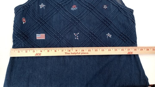 Vintage Koret City Blues Denim Jumper Dress Size Small Flags Star Patriotic USA - Picture 5 of 14