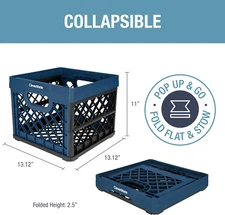 Collapsible Milk Crate, Ocean, 3PK - 25L (6 Gal) Stackable Storage Bins, Hold...