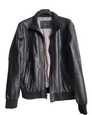 Pre-Owned in Good Condition CALVIN KLEIN Mens Black Faux Leather Jacket Small