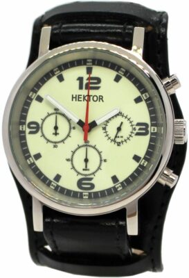 HEKTOR Leuchtblatt Quarz Chronograph Herrenuhr mit Bund Unterlagenband Leder