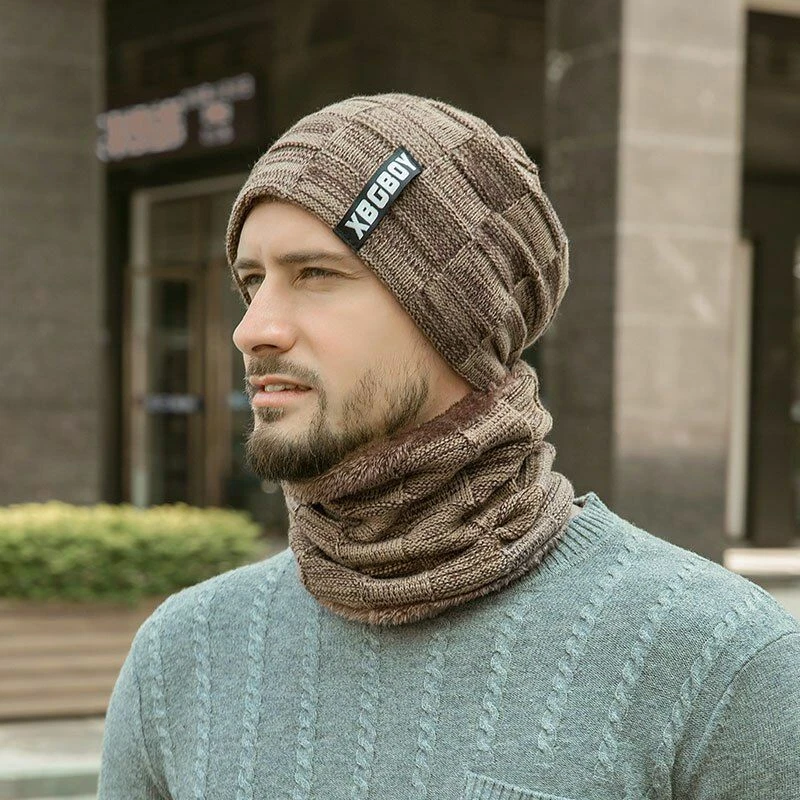 1pc Knitted Fleece Beanie Hats Lined Skull Scarf Hat Unisex Winter Fashion Headw