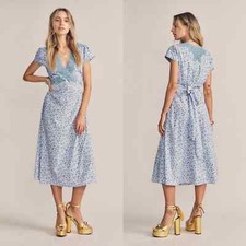 LoveShackFancy Minuet Surplice Midi Dress Crushed Blueberries Pink Blue Floral 6