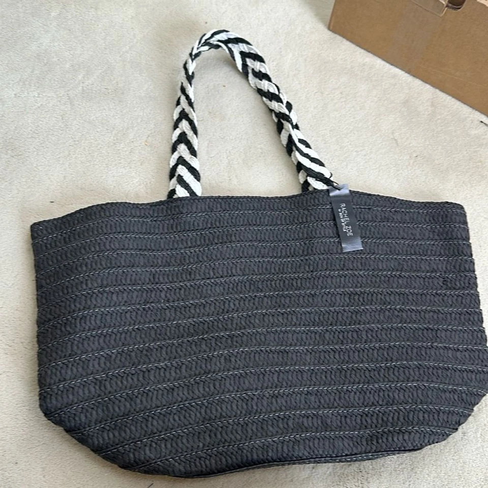 Rachel Zoe коробка стиля черная соломенная сумка с короткими ручками новый с Ярлыками - Изображение 3 из 4