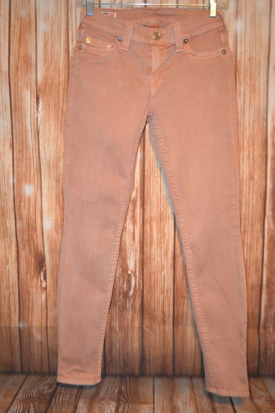 True Religion Women's Halle Skinny No Pocket Flaps Peach Denim Jeans Sz 27x29 thumbnail 4