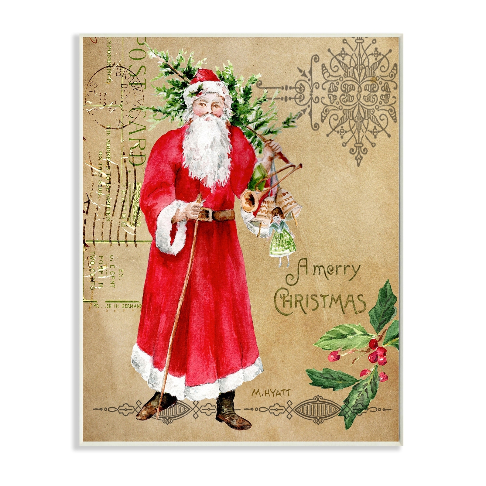 Stupell Vintage Santa Claus Vintage Christmas Postal Design  10 x 15