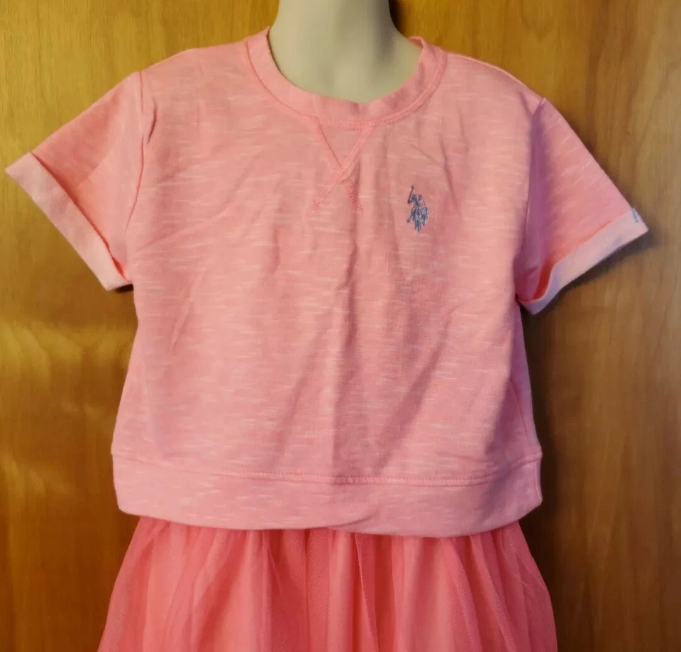 US POLO ASSN Niñas 6 Vestido Rosa 2 Piezas Tutú Neón Tul Falda LK NU Foto 4 de 4