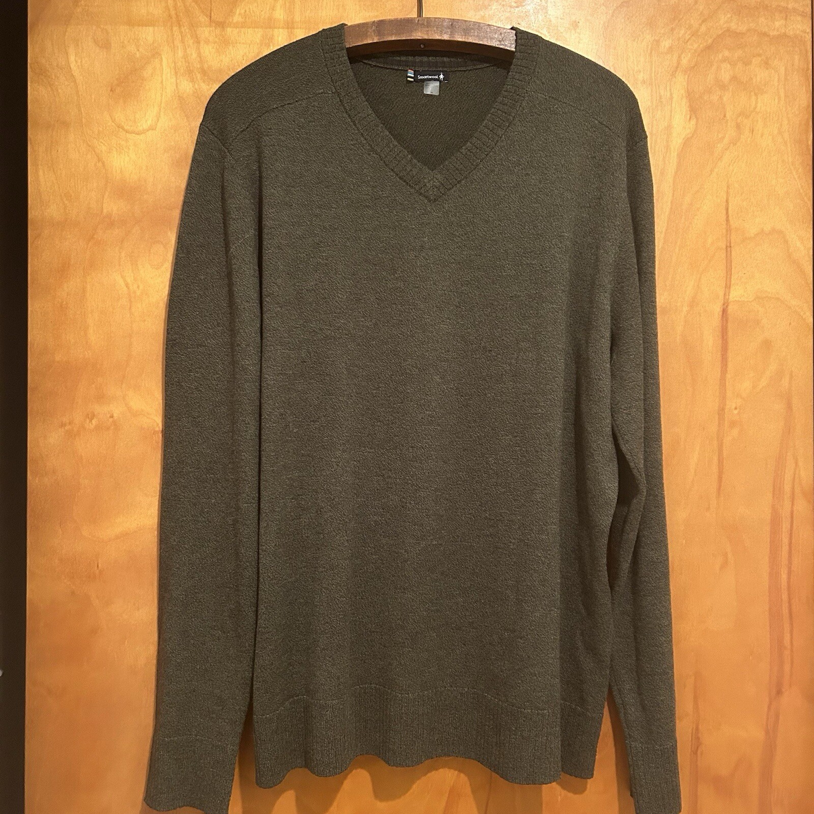 SMARTWOOL Mens Olive Green Wool Blend Long Sleeve V-Neck Sweater