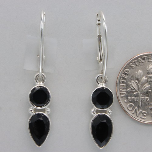925 Sterling Silver - Round & Drop Black Onyx Leverback Dangle Earrings - 第 2/7 張圖片