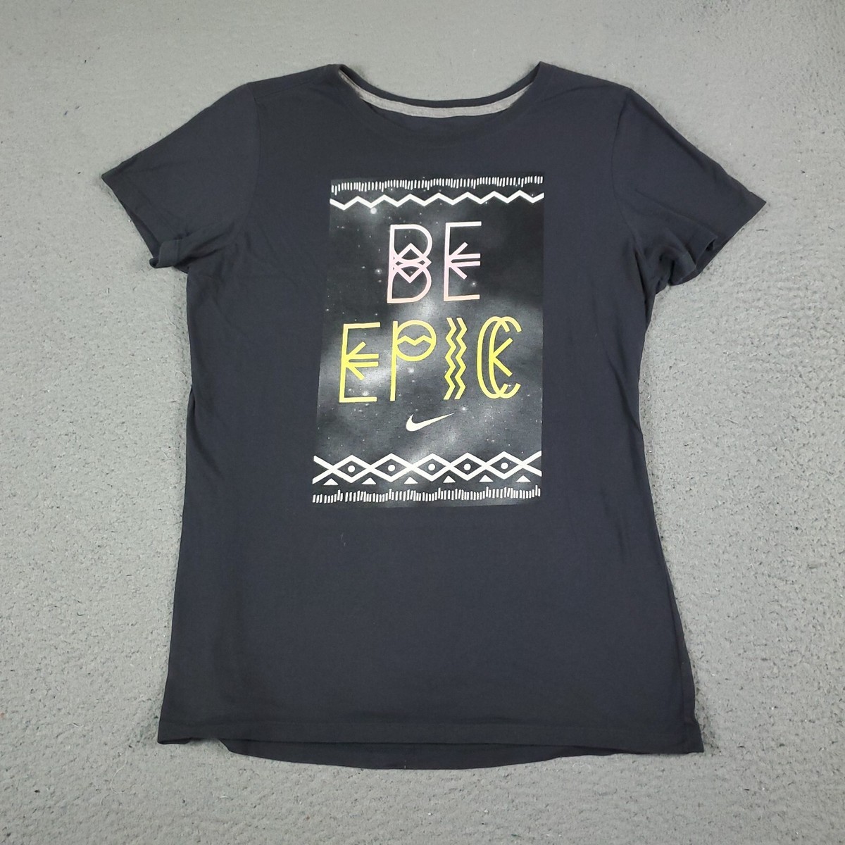 Nike T Shirt Womens Large Gray Be Epic Swoosh Short Sleeve Ladies