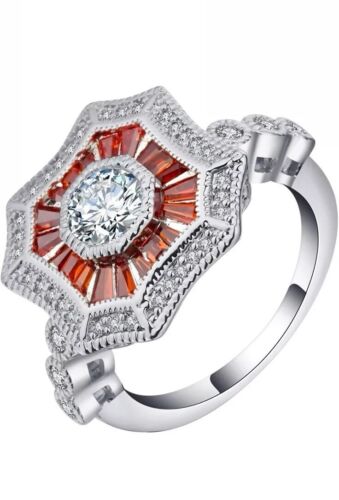 Edwardian VTG Style Simulated Ruby Engagement Wedding Ring Sterling Silver 925 - Picture 6 of 8