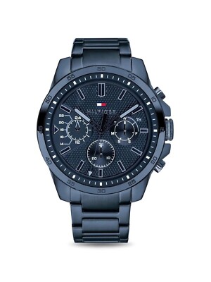TOMMY HILFIGER HERRENUHR EDELSTAHL BLAU ARMBAND & BLAUES ZIFFERBLATT TH1791560