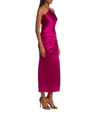 Jonathan Simkhai Hansel Halter Woven Satin Gown Midi Dress Bougainvillea Size 2