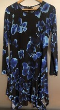 NWT $110 Michael Kors Floral Print Flounce Hem Dress Royal Size M Womens