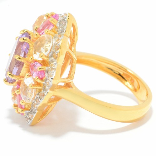 Meher's Jewelry 6.39ctw Pink Sapphire, Amethyst & Gemstone Flower Ring - Picture 4 of 5
