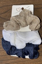 Ali Fedotowsky Scunci's Scrunchies 3-PACK. White, Khaki Navy New