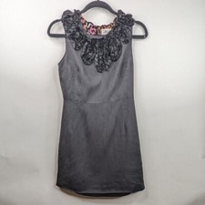An Original Milly Womens 4 Black Silk Wool Ruffled Sleeveless Little Black Dress