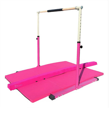 5 Ft Folding Horizontal Bar Athletic Teens Adj. Kip Gymnastics  Beam+6' x 4' Mat
