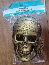 Halloween Gold Pirate Skull Mask with Hood And Plastic Glow In Dark New