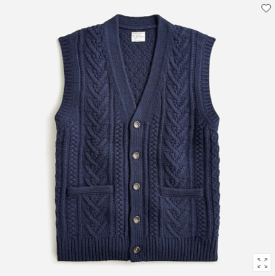 NWT J.CREW $138 Men's Rugged merino wool cable-knit sweater-vest