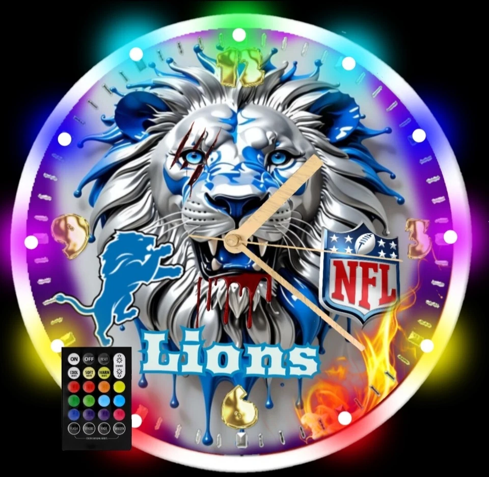 Detroit Lions RGB Led Clock - Image 3 of 4