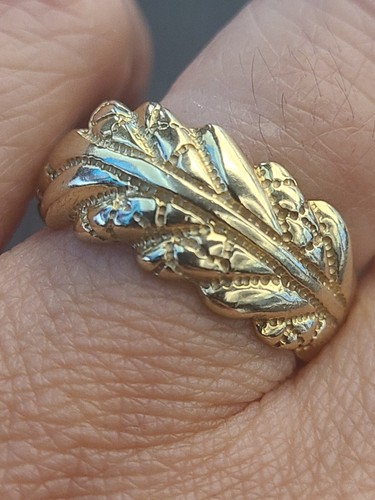 14k Gold Ring, Leaf Gold Ring, Leaf Design Ring, 14k Leaf Ring, Wide Ring