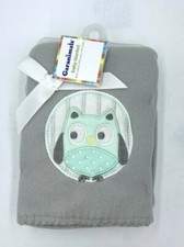 NWT Garanimals Gray Mint White Owl Fleece Baby Blanket Embroidered