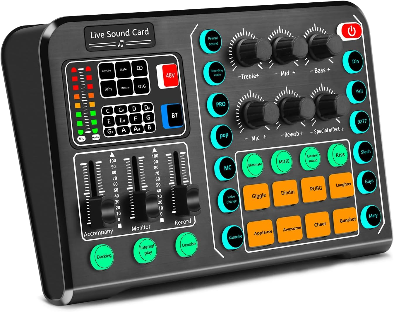 Audio Mixer Potable 48V Sound Board Plug Play Voice Changer PC Phone Gaming Live