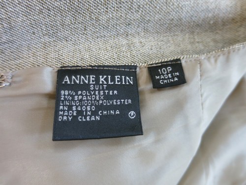 Anne Klein Brown Tan Poly Blend Skirt Suit Stretch Lined Pockets Over Stitch 10P - Picture 11 of 12