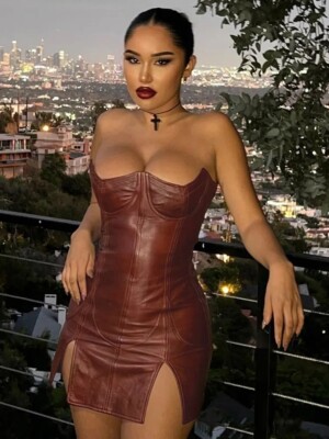 Mini Abito aperto finta pelle Aderente Push up Zip Ballo faux