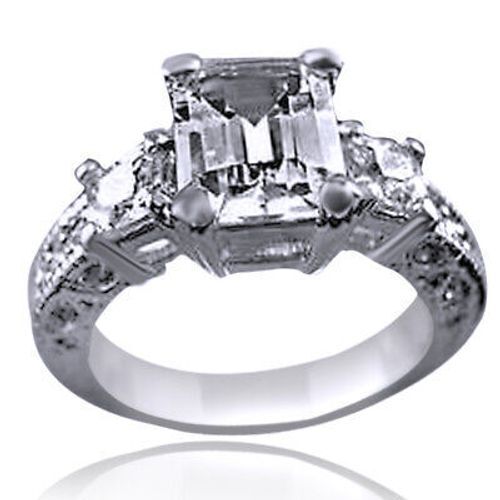 Emerald CZ 18K White Gold Plated Silver Engagement Ring Size 5.5 US