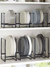Plate Storage Rack Metal Holders Upright Kitchen Cabinet Dish Drying Organizer