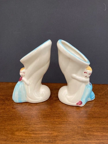 VTG Shawnee Pottery Dutch Boy 1265 & Girl 1275 Cornucopia Vase Planter Pair MCM