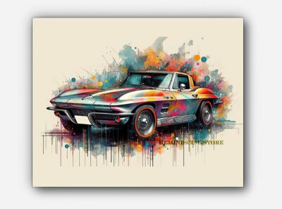Vintage Car 1963 Chevrolet Corvette Stingray art splashes of paint  #2 Reprint