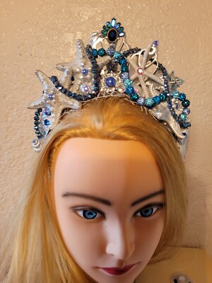 Blue Siren Mermaid Crown Blue Mermaid Crown for Women Seashell Siren Headpiece Sea  main image 3
