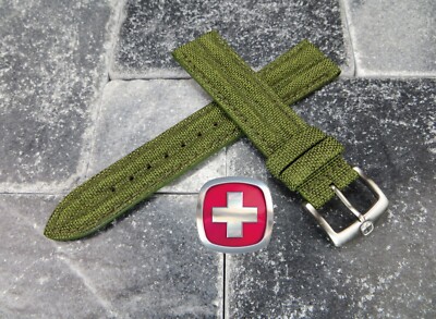 New 20mm Wenger Swiss Army Nylon Watch Band Green Soft Rubber Watch Strap A