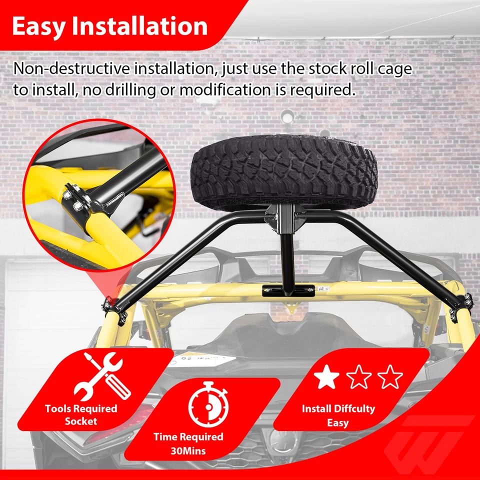 For Can Am Maverick R /R Max UTV Steel Spare Tire Carrier Mount Rack 2024-2025 - Image 4 of 4