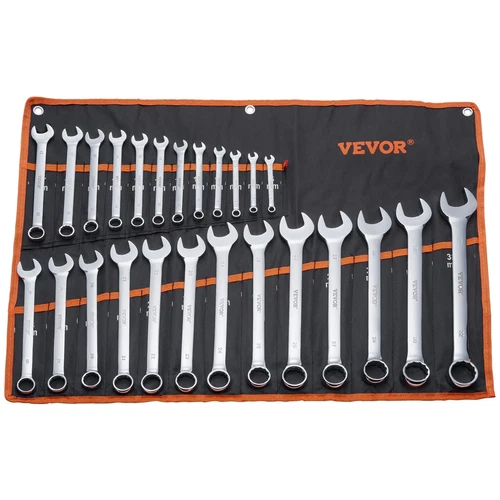 25PC Metric Combination Wrench Set 6–32mm Carbon Steel w/ Roll-Up Pouch